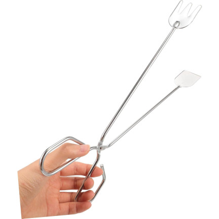 Grillzange aus Metall, 2-in-1, Küchenzange, mit Gabel und Schaufel