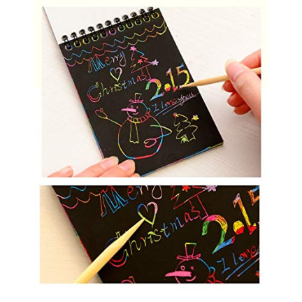 TG67341 KRATZBRETT A6 REGENBOGEN FÄRBUNG BUCH KRATZBRETT STIFT NOTIZBUCH SCHWARZ NOTIZBUCH