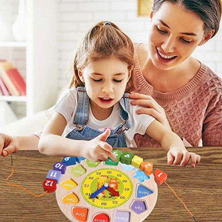 TG50015 HOLZ LERNUHR ZAHLEN BLÖCKE PUZZLES