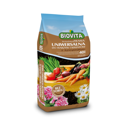 Torffreie Universalerde, Pflanzerde für Gemüse und Blumen, mit Kompost, Biovita 40 l