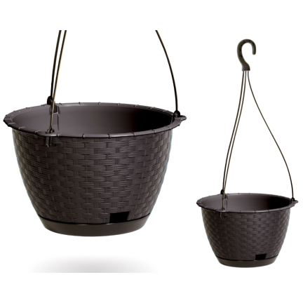 DSPW230-S433 HÄNGENDES TÖPFCHEN Ø 23 cm Rattan ANTHRACITE, rund mit Haken 3L