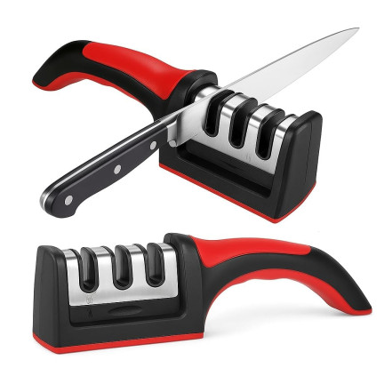 Messerschärfer für Küchenmesser, Schleifstein, dreiphasig, 3-in-1, schwarz