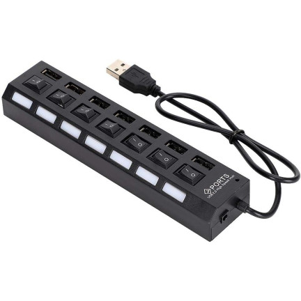 USB-Hub 2.0, Verteiler, mit 7 Anschlüssen, separate Schalter
