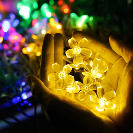 Solarlichter, Blumen, 30 LEDs, Länge 6,5 m, 8 Leuchtmodi, warmweiß