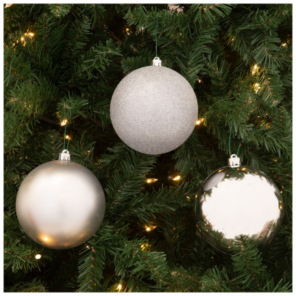 C06907 Silberne Glitzer-Weihnachtskugeln, 12er-Set