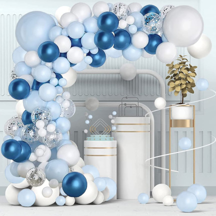 TG66238 GROSSE BALLONGIRLANDE LUFTBALLONS BLAU KONFETTI GEBURTSTAGSKIND SET