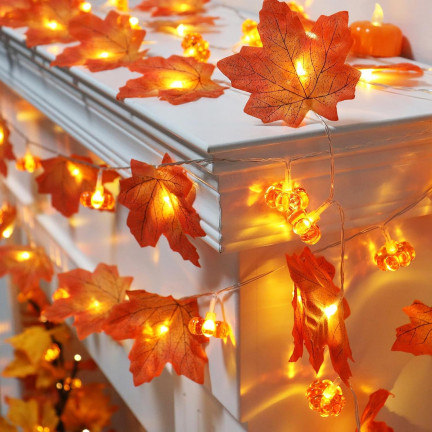 LED-Lichter in Blattform, Herbstkürbisse, 10 LEDs, batteriebetrieben, Halloween, Dekoration