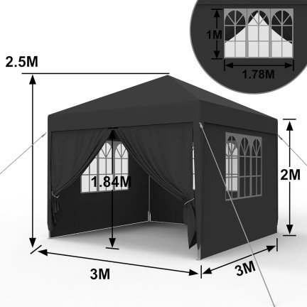 TG77595-3 GARTENPAVILLON ZELT 4 WAND PAVILLON GARTEN PARTY KOMMERZIELL