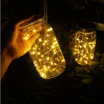 TG77618 LED-Gartenlampe, Solar-Hängelaterne, Glasgefäß, Draht 10 led warmweiß