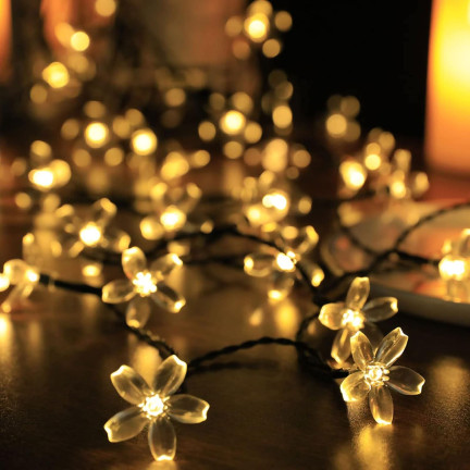 Solarlichter, Blumen, 30 LEDs, Länge 6,5 m, 8 Leuchtmodi, warmweiß