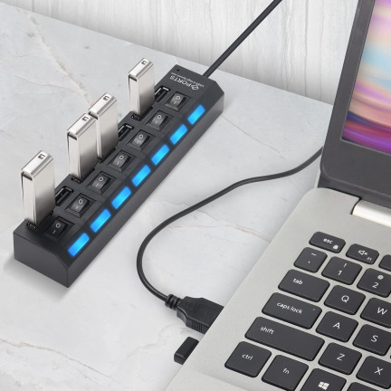 USB-Hub 2.0, Verteiler, mit 7 Anschlüssen, separate Schalter