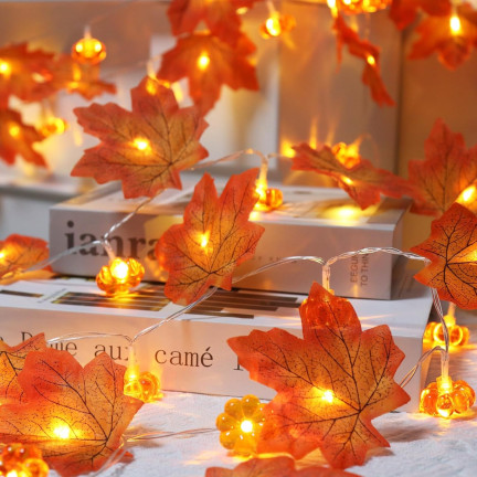 LED-Lichter in Blattform, Herbstkürbisse, 10 LEDs, batteriebetrieben, Halloween, Dekoration