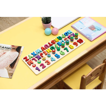 TG67011 Holzpuzzle, Montessori-Sortierspiel, Alphabet und Zahlen, zum Lernen