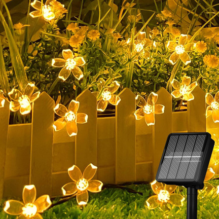 Solarlichter, Blumen, 30 LEDs, Länge 6,5 m, 8 Leuchtmodi, warmweiß