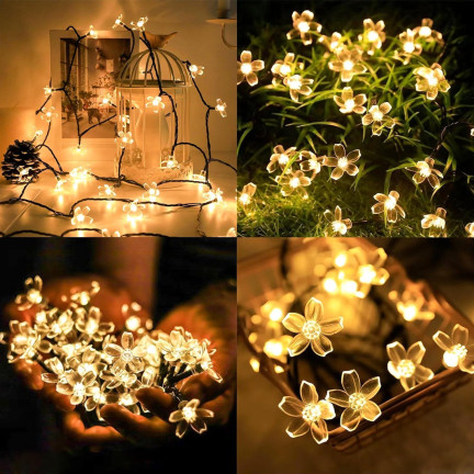 Solarlichter, Blumen, 30 LEDs, Länge 6,5 m, 8 Leuchtmodi, warmweiß