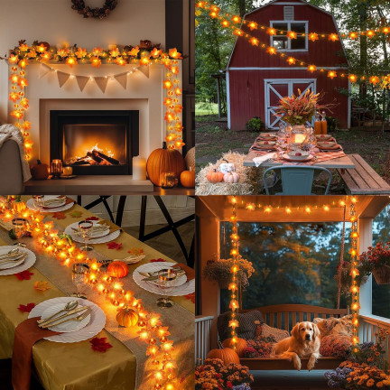 LED-Lichter in Blattform, Herbstkürbisse, 10 LEDs, batteriebetrieben, Halloween, Dekoration