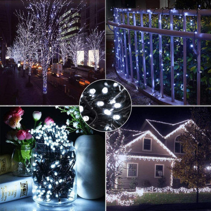 TG63192-1 SOLAR Weihnachtsbaumbeleuchtung 100 LED 10m GIRLANDS KALTWEISS 8 FUNKTIONEN