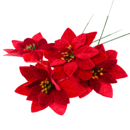 CV37274  Weihnachtssterne (Poinsettien) auf Stielen, 4 Stück – Weihnachtsdekorationen aus Velours