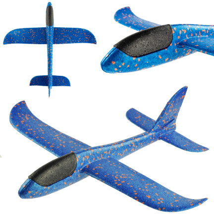 9137 – Perfektes Styroporflugzeug, 47 cm, Segelflugzeug, Wurfspielzeug, groß, blau