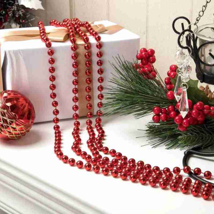 TG63190-3 WEIHNACHTSBAUMKETTE ROT SCHILFPERLEN GARLANDE SPULE 5M