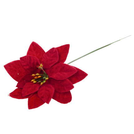 CV37274  Weihnachtssterne (Poinsettien) auf Stielen, 4 Stück – Weihnachtsdekorationen aus Velours