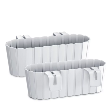 DDECZ400-S449 BLUMENTOPF BALKON OVAL BLUMENKASTEN BRÜSTUNGSHAKEN WEISS
