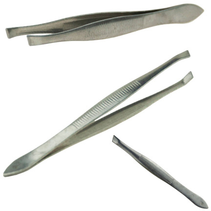 AG575 KOSMETISCHE SCHRÄGE PINZETTE FÜR KÖRPER AUGENBRAUEN ANPASSUNG STAHL GEBOGEN SILBER