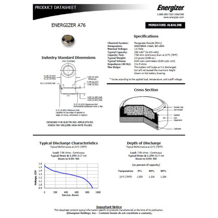 EN7 2x ENERGIZER A76 LR44 AG13 L1154 GPA76 PX76A Batterie