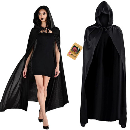 Kapuzenumhang, schwarz, für Zauberinnen, für Vampire, Halloween-Kostüm, universell einsetzbar