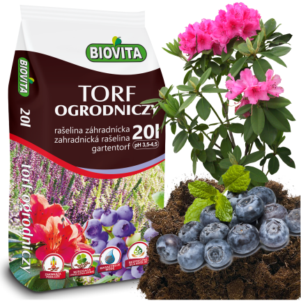 Sauerer Garten-Tofr, Bodenverbesserer, für säureliebende Pflanzen, Heidelbeeren, Azaleen, Biovita 20 l