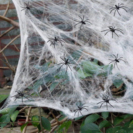 HL17 KÜNSTLICHES SPINNENNETZ 4 SPINNEN HALLOWEEN DEKORATION