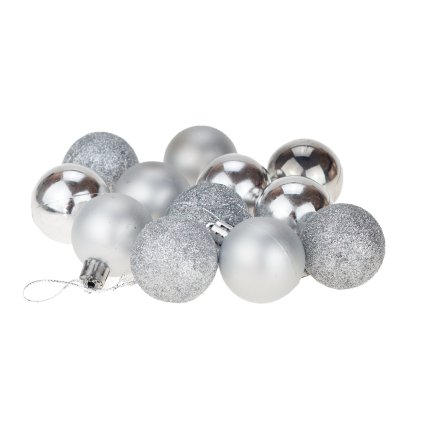 C06904S SILBERNE GLITZER WEIHNACHTSBAUMKUGELN SATZ VON 12PCS