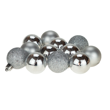 C06907 Silberne Glitzer-Weihnachtskugeln, 12er-Set
