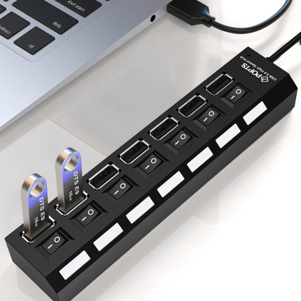USB-Hub 2.0, Verteiler, mit 7 Anschlüssen, separate Schalter