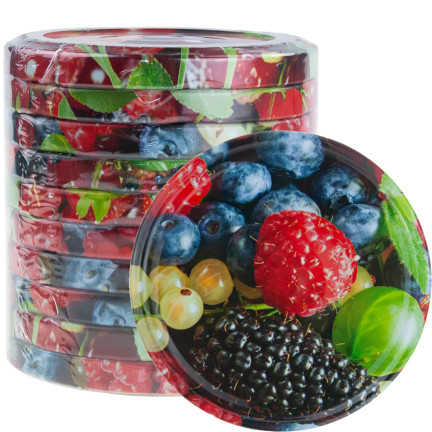 Set mit 10 Deckeln und Verschlüssen für Gläser und Einmachgläser, Durchmesser 66 mm, Obstmischung