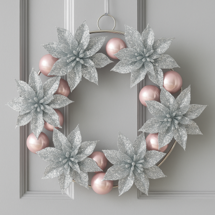 TG69142-2 SILBERNE GLITTER BLUMEN WEIHNACHTSDEKORATION SCHILF
