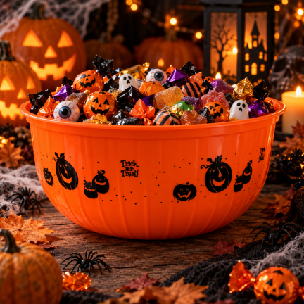 TG78553 Halloween-Bonbonschale mit Kürbismotiv, orange, 29 cm