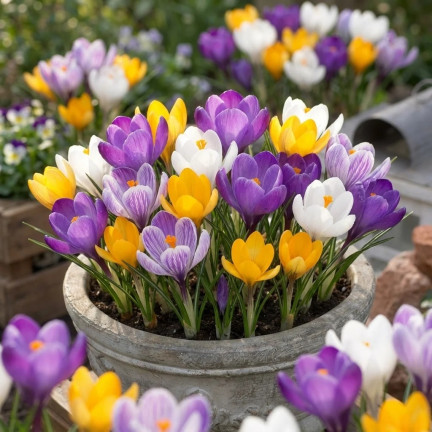 Krokus-Mischung mit großen Blüten, Blumenzwiebeln, Krokuszwiebeln, Größe 6/7, 50 Stück