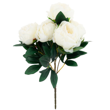 CV15008-1 STRAUSS VON 5 PFINGSTROSEN PFINGSTROSE KÜNSTLICHE BLUMEN WEISS