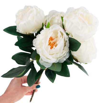 CV15008-1 STRAUSS VON 5 PFINGSTROSEN PFINGSTROSE KÜNSTLICHE BLUMEN WEISS