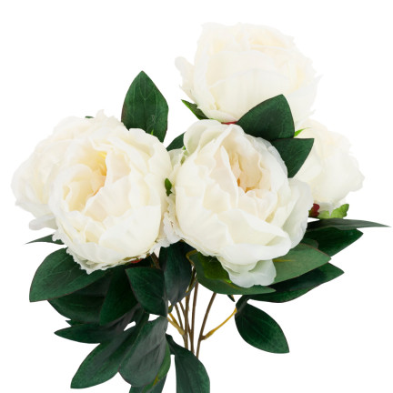 CV15008-1 STRAUSS VON 5 PFINGSTROSEN PFINGSTROSE KÜNSTLICHE BLUMEN WEISS