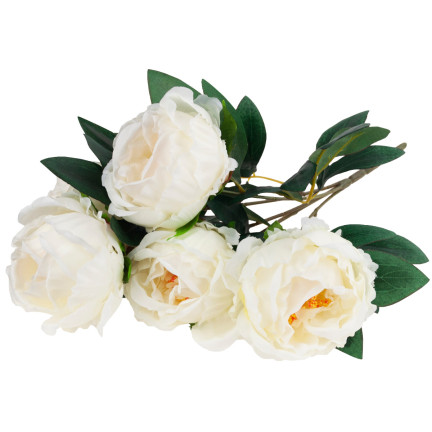 CV15008-1 STRAUSS VON 5 PFINGSTROSEN PFINGSTROSE KÜNSTLICHE BLUMEN WEISS