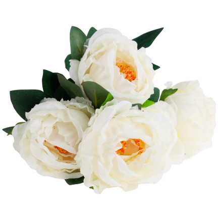 CV15008-1 STRAUSS VON 5 PFINGSTROSEN PFINGSTROSE KÜNSTLICHE BLUMEN WEISS