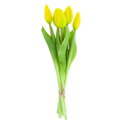 CV17693-3 GUMMIERTER TULPENSTRAUSS GELB 5 KÖPFE REALISTISCH