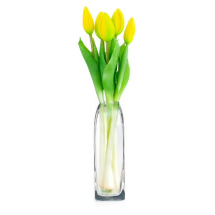 CV17693-3 GUMMIERTER TULPENSTRAUSS GELB 5 KÖPFE REALISTISCH