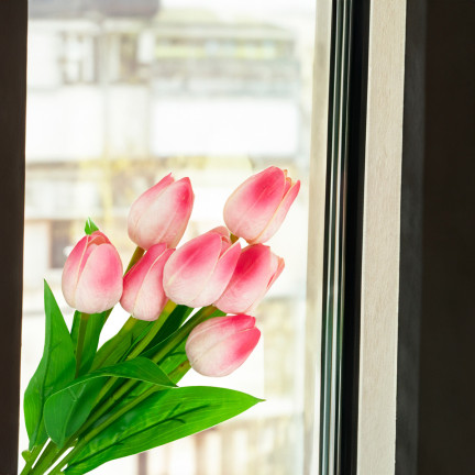 CV26807-8 Frothy TULIPAN BUNCH X7 dew ARTIFICIAL TULIPS IN A BUNCH