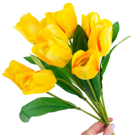 CV26815-2 GROSSER TULPENSTRAUSS X9 GELBE KÜNSTLICHE TULPEN IN EINEM STRAUSS
