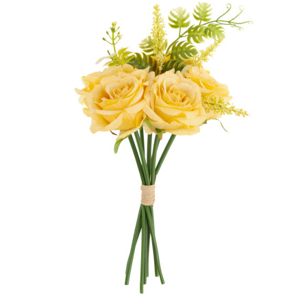 CV26932-2 STRAUSS ROSEN KÜNSTLICHE BLUMEN 6PCS SCHÖNE DICHTE ROSEN IN EINEM STRAUSS GELB WIE EIN LIVE-EIN