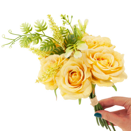 CV26932-2 STRAUSS ROSEN KÜNSTLICHE BLUMEN 6PCS SCHÖNE DICHTE ROSEN IN EINEM STRAUSS GELB WIE EIN LIVE-EIN