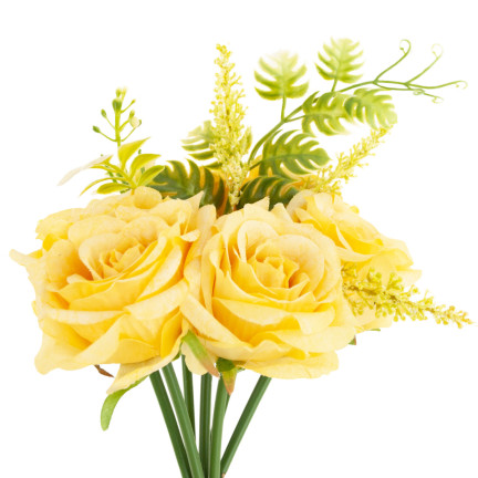 CV26932-2 STRAUSS ROSEN KÜNSTLICHE BLUMEN 6PCS SCHÖNE DICHTE ROSEN IN EINEM STRAUSS GELB WIE EIN LIVE-EIN